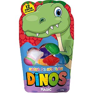 Massa para modelar criativa dino 120g com 12 cores/2moldes - magic kids (unidade)