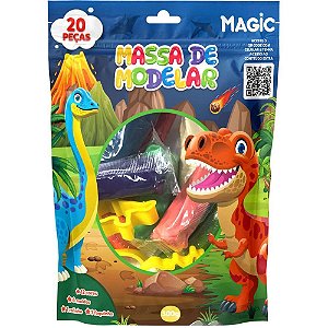 Massa para modelar criativa dino 300g com 12cores/6moldes - magic kids (unidade)