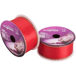 Fita aramada decorativa 38mmx10m cetim vermelho/dourad - fitas progresso (unidade)