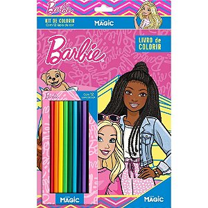 Livro infantil colorir kit lapis de cor barbie - magic kids (unidade)