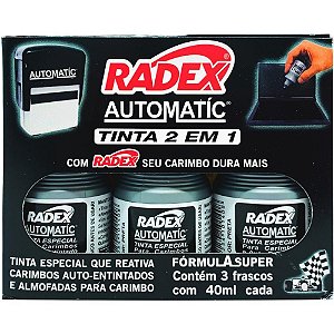 Tinta para carimbo 40ml preta automatico - radex (cx.c/03)