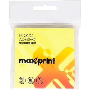 Bloco de recado autoadesivo 76x76mm 4 cores neon 100fls - maxprint (unidade)