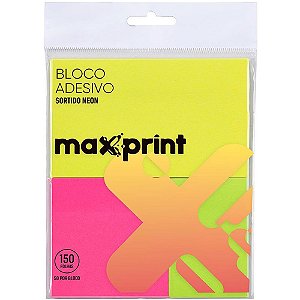 Bloco de recado autoadesivo neon 3 cores 3 tamanhos 150fls - maxprint (unidade)