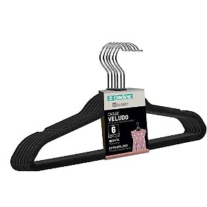 Cabide veludo preto infantil c/6 unid - ordene (kit)