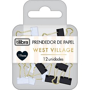 Prendedor de papel west village 19mm pt/br c/12un - tilibra (blister)