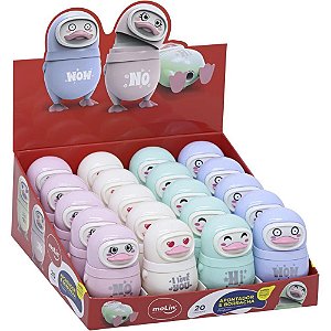 Apontador com deposito decor. pinguim c/borracha 4 cores - molin (dp.c/20)