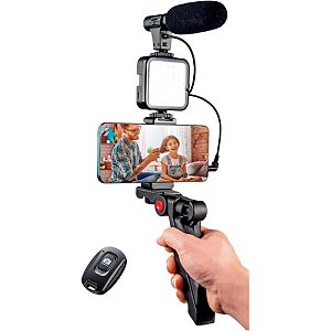 Suporte para celular tripe c/led/microfone youtuber - flex (unidade)