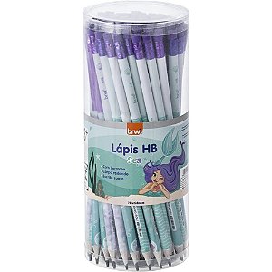 Lapis preto redondo decorado hb sea c/borracha 4mod. - brw (pote-72)