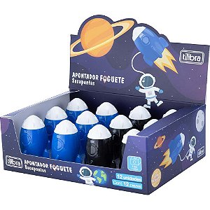 Apontador com deposito decor. foguete 1 furo 2mod. - tilibra (dp.c/12)