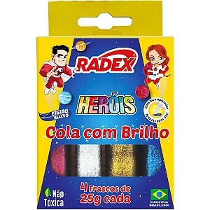 Cola com glitter tubo 25g. 4 cores - radex (estojo)