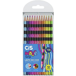 Lapis de cor redondo cis wave grip 12 cores neon - sertic (estojo)