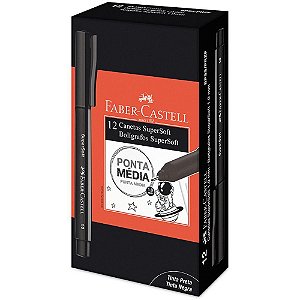 Caneta com ponta porosa supersoft pen 1.0mm preta - faber-castell (cx.c/12)