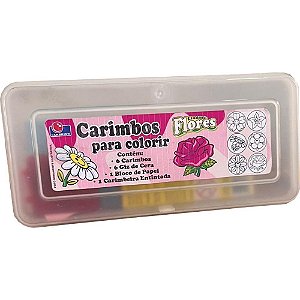 Carimbo pedagogico flores estojo+bloco+giz+almofa - carbrink (kit)