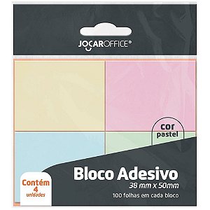 Bloco de recado autoadesivo 4 cores pastel 38x50mm 100fls. - leonora (bl.c/04)