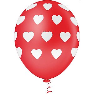 Balao 10 decorado vermelho c/coração branco - riberball (pct.c/25)