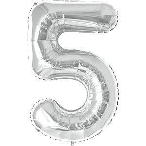 Balao metalizado numero 5 prata 40cm - make+ (unidade)
