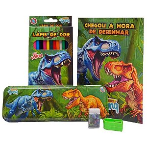 Kit escolar dino/gamer colorir c/estojo(s) - polibrinq (kit)