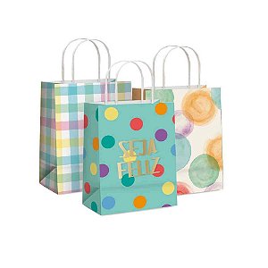 Sacola para presente decorada bebe/infantil p21,5x15x8cm (sortido) - cromus (pct.c/10)