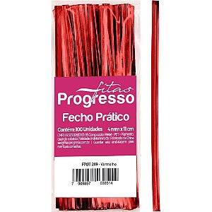 Fecho metalico vermelho 4mmx11cm. - fitas progresso (pct.c/100)