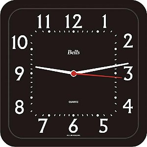 Relogio de parede quadrado economico preto 21,3c - bells (unidade)