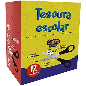 Tesoura escolar inox cabo preto 13cm - make+ (cx.c/12)
