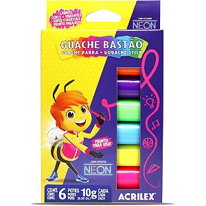 Tinta guache bastão neon com 06 cores - acrilex (estojo)