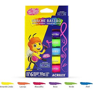 Tinta guache bastão neon com 06 cores - acrilex (estojo)