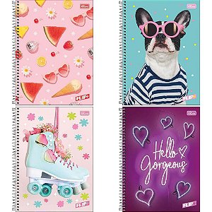 Caderno 01x1 capa dura flip+ 96 folhas feminino - tilibra (pct.c/04)