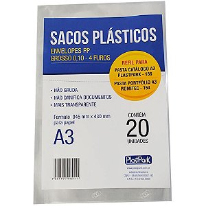 Envelope plastico a3 4furos grosso pp - romitec (pct.c/20)