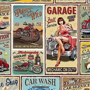 Papel presente bobina couche 60cm. mod.224 carros vintage - gessele (bo-100mts)