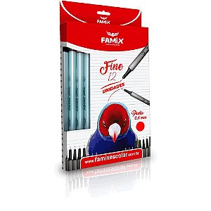 Caneta com ponta porosa fine 0.4mm vermelha - famix (bl.c/12)