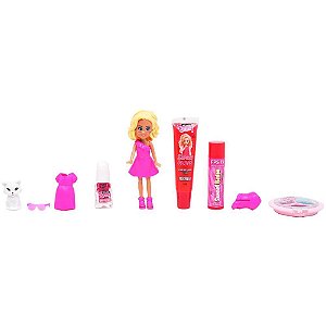 Maquiagem e beleza infantil make brinq boneca+8 surpresas - polibrinq (kit)