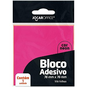 Bloco de recado autoadesivo jocar rosa neon 76x76 100fls. - leonora (cx.c/12)
