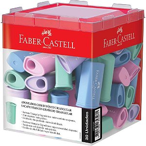 Apontador com deposito triangular 4cores pastel - faber-castell (dp.c/30)