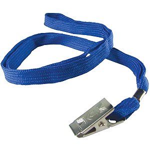 Cordao para cracha tecido azul c/presilha jacare - kit (pct.c/10)