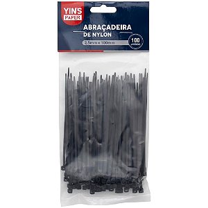 Abracadeira nylon preta 2,5x100mm. - yins (pct.c/100)