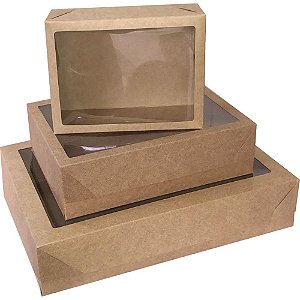 Caixa para presente com tampa kraft gd 35x25,5x7,5 c/visor - cristina (pct.c/10)
