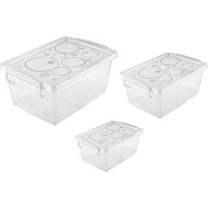 Caixa plastica multiuso kit c/03 650ml/1.5l/4l c/trava - ordene (unidade)