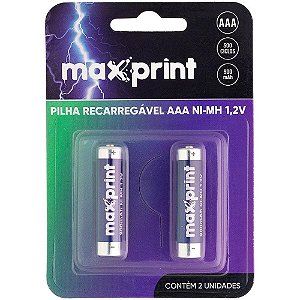 Pilha recarregavel palito aaa 1,2v 900mah - maxprint (bl.c/02)