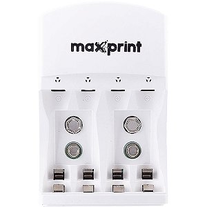 Carregador de pilhas bivolt p/pilhas aa aaa e 9v - maxprint (unidade)
