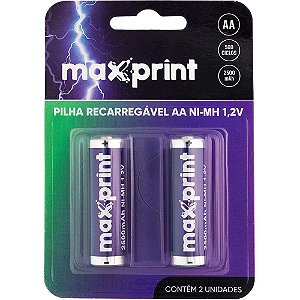 Pilha recarregavel pequena aa 1,2v 2500mah - maxprint (bl.c/02)