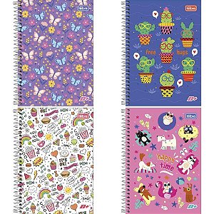 Caderno espiral 1/4 capa dura d+ 96 folhas feminino - tilibra (pct.c/04)