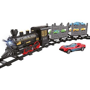 Locomotiva trem transporte 4 carrinhos - dm toys (unidade)
