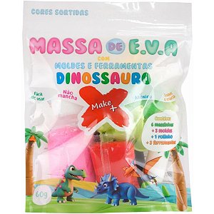 Massa de eva criativa dinossauro c/molde 60g - make+ (pacote)