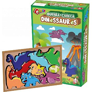Quebra-cabeca madeira encaixe dinossauros 9pecas - carlu (unidade)