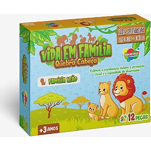 Quebra-cabeca madeira vida em familia leao 12pcs - aquarela brinquedos (unidade)