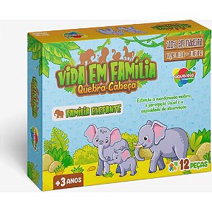 Quebra-cabeca madeira vida em familia elefante 12pcs - aquarela brinquedos (unidade)