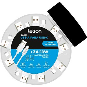 Cabo usb tipo-c usb-a p/usb-c 3a 18w br - leonora (pote-12)