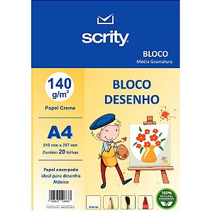 Bloco para educacao artistica desenho a4 creme 140g 20fls. - scrity (pacote)