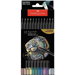 Lapis de cor redondo supersoft 12 cores metalicas - faber-castell (pct.c/12)